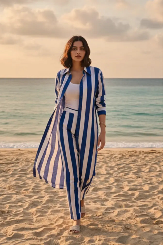 Santorini Stripes Shirt Coord Set