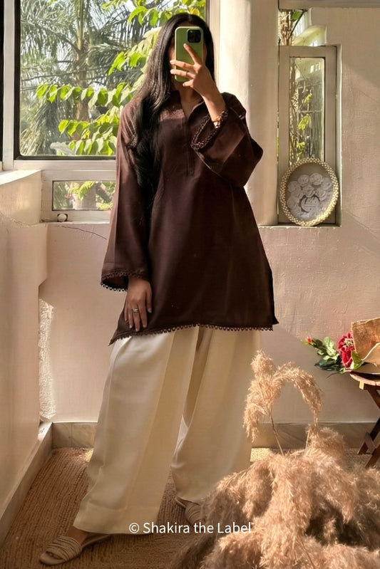 Coca Berry Pashmina Kurta & Farshi Salwar Set