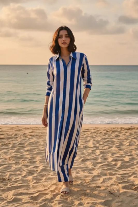 Santorini Stripes Shirt Coord Set
