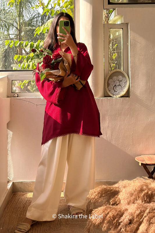 Berry Lush Pashmina Kurta & Farshi Salwar Set