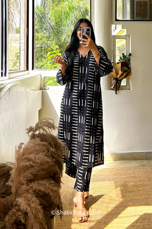 Black & white Kurta Coord Set