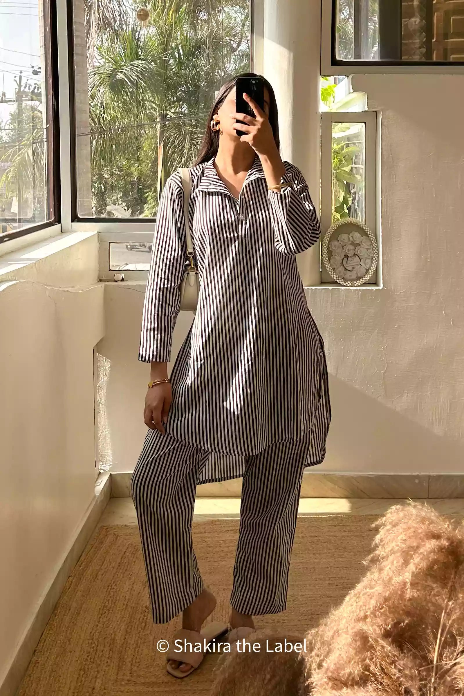 Black & White Stripe Coord Set, Cotton Coord Set, Stripe Shirt Set