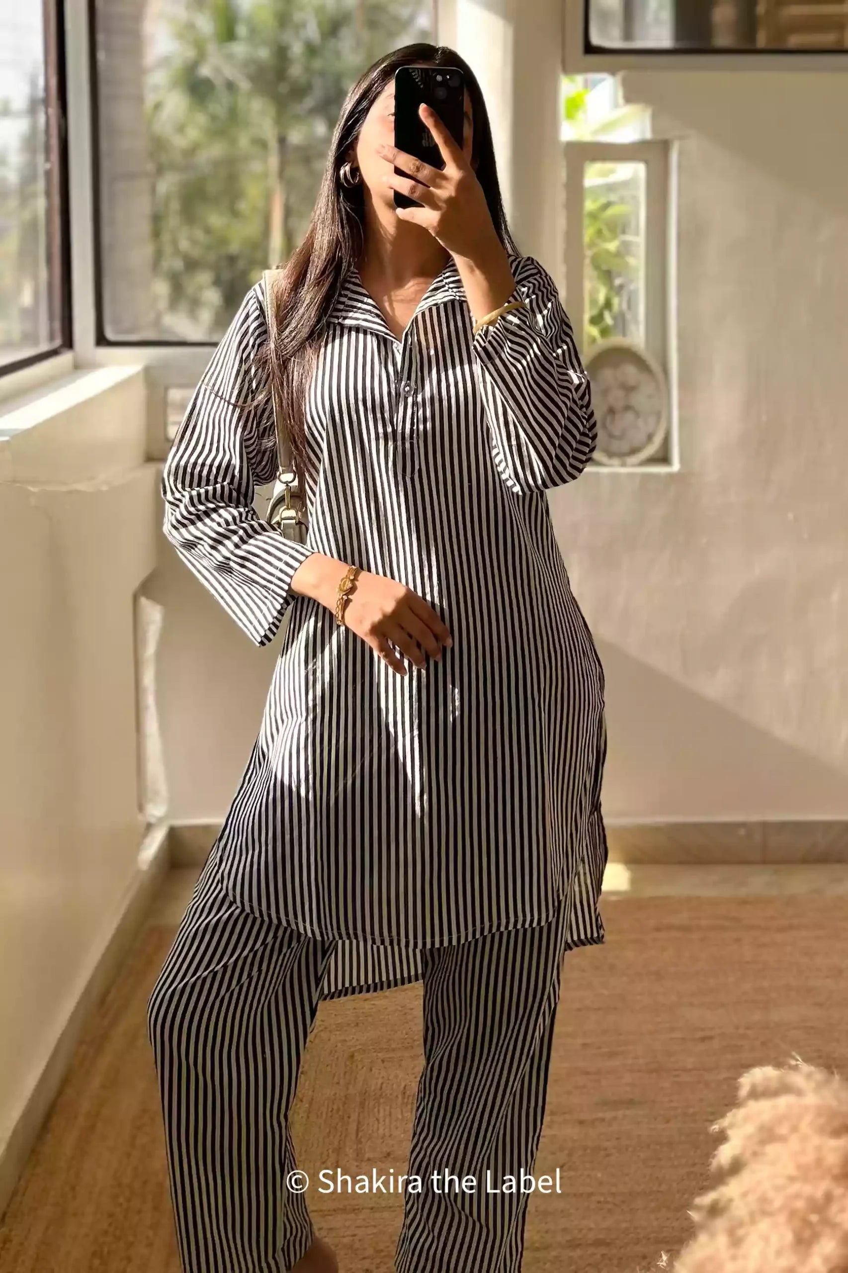 Black & White Stripe Coord Set, Cotton Coord Set, Stripe Shirt Set