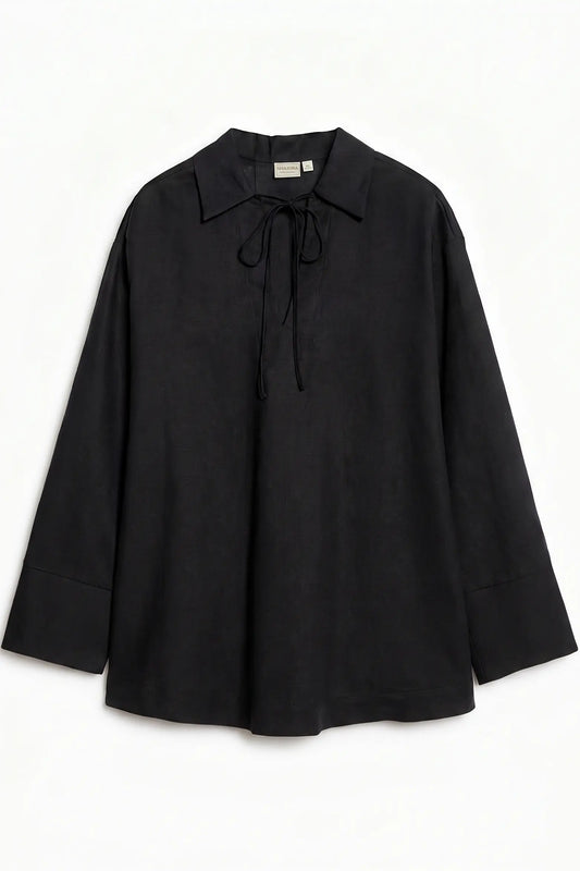 Black Linen Relaxed Top