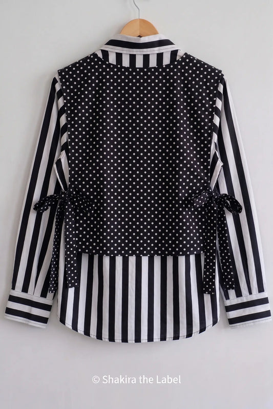Midnight Polka & Stripe Shirt & Waistcoat Set