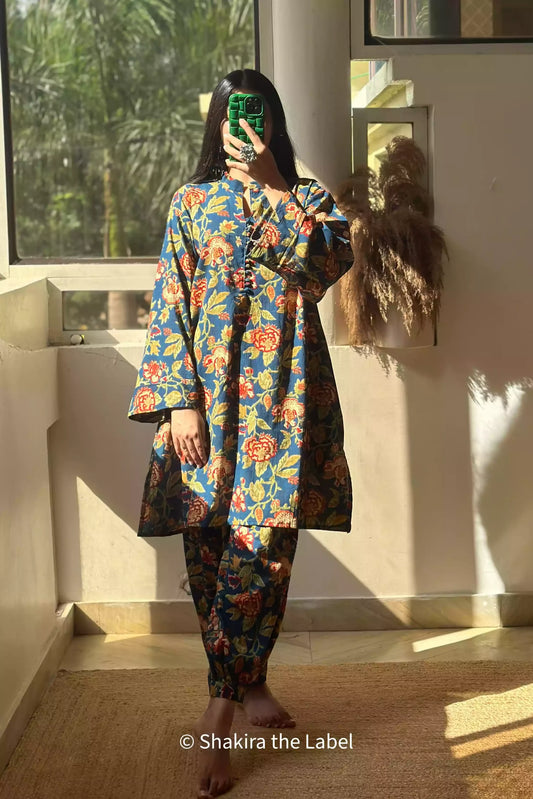 Blue Floral Cotton Coord Set