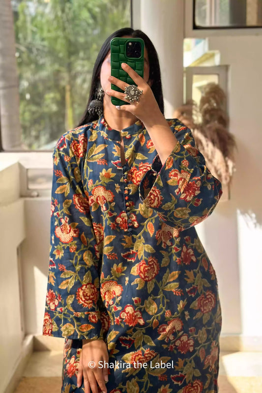 Blue Floral Cotton Coord Set