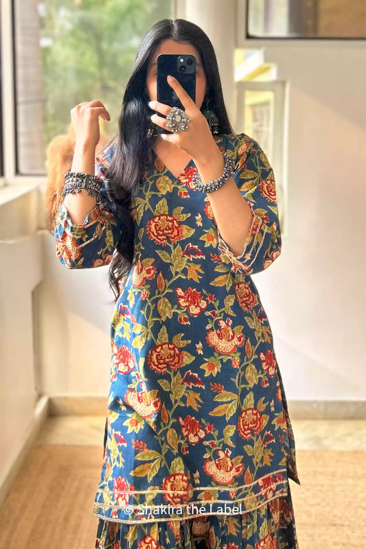 Blue Floral print Sharara Set