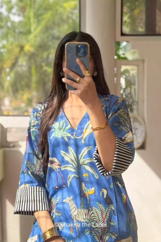 Blue Jungle Safari Cotton Kurta Set