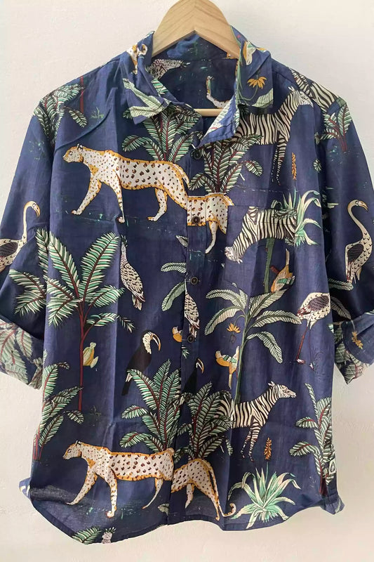 jungle shirt, tropical shirt, printed shirt, cotton shirt