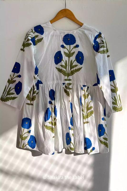 Blue Mughal Butta Hand Block Pure Cotton Print Shrug