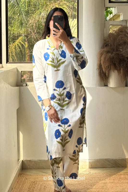 Blue Mughal Butta Kurta Co-ord Set