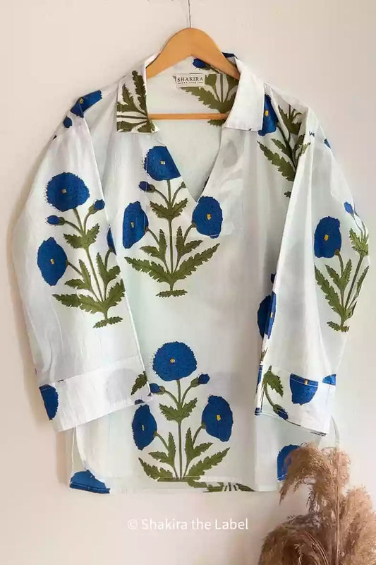 Blue Mughal Cotton Kurta Shirt