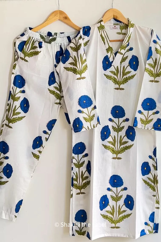 Blue Mughal Butta Kurta Coord Set