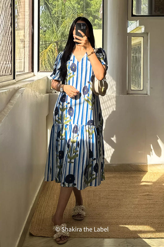 Blue Poppy Summer Midi Dress