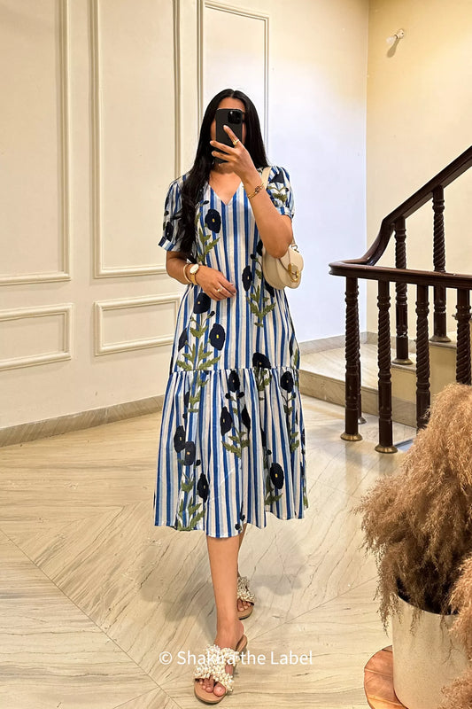 Blue Poppy Summer Midi Dress
