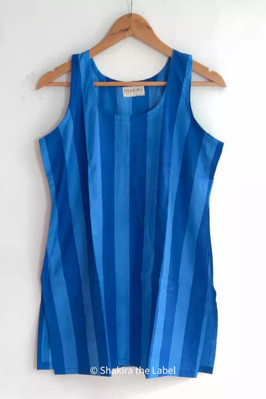 Blue Srtip Cotton Short Kurta