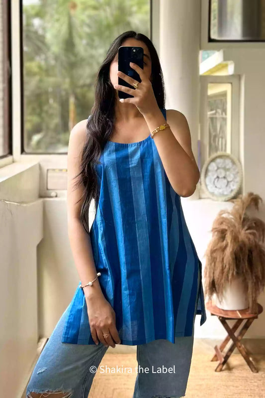 Blue Strip Short Kurti