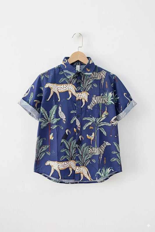 Blue Jungle Safari Kids Shirt