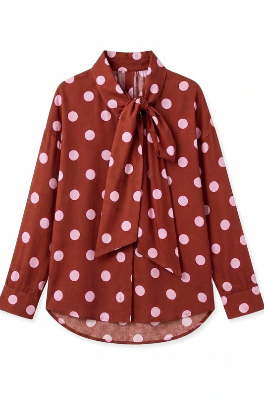 Signature Polka Dot Bow Shirt - Rosewood