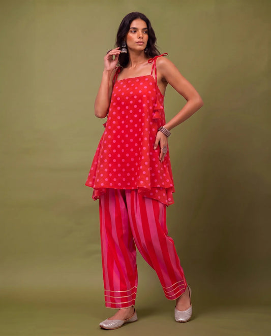 Candy Polka Tie-Up Top & Farshi Salwar