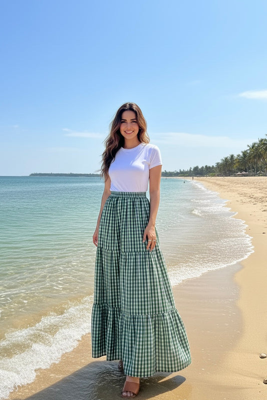 Meadow Mist Green Checkered Skirt
