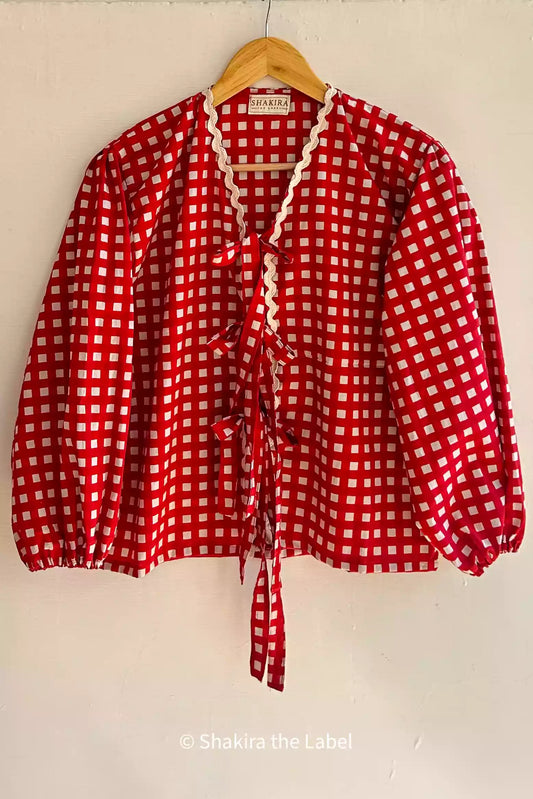 Gingham Red Checks Top, red checks top, cotton top