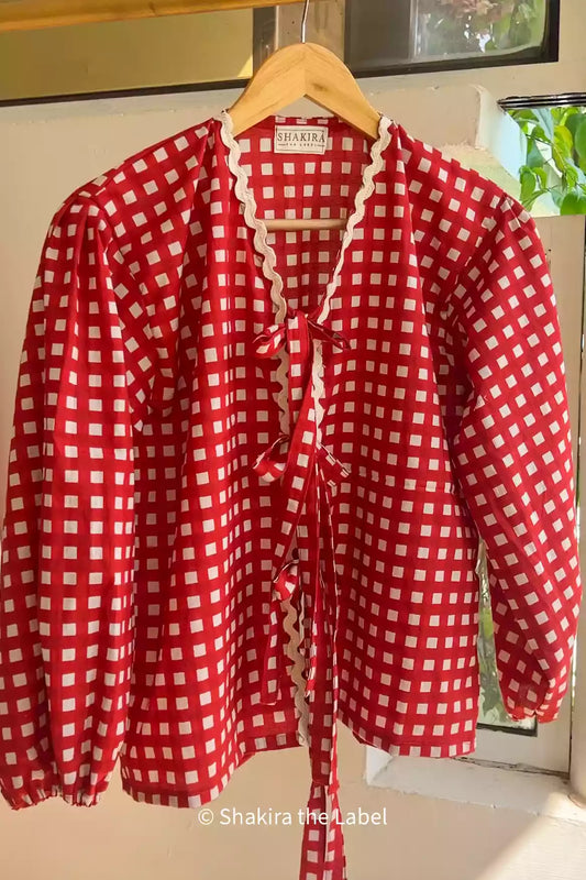 Gingham Red Checks Top, red checks top, cotton top