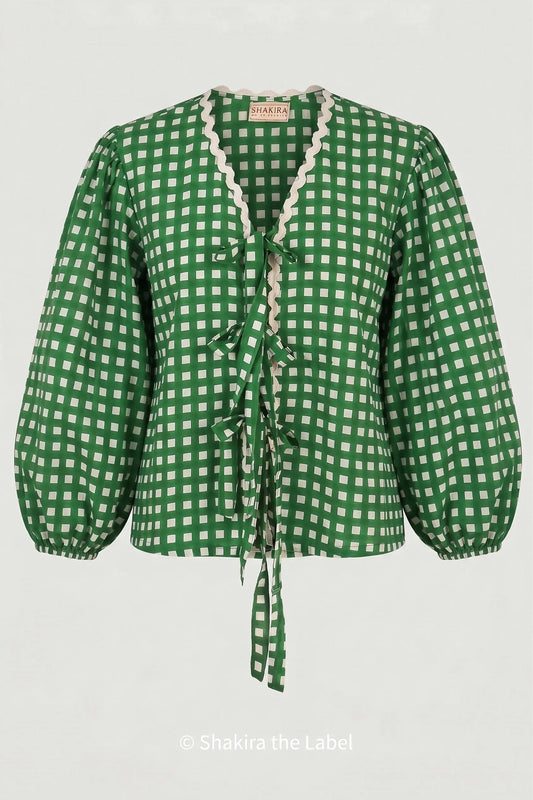 Green Checks Bow Tie Top