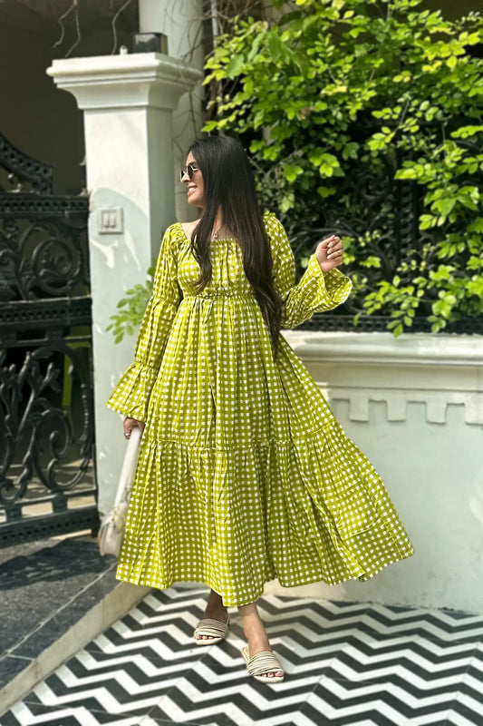 Gingham Check Midi Dress