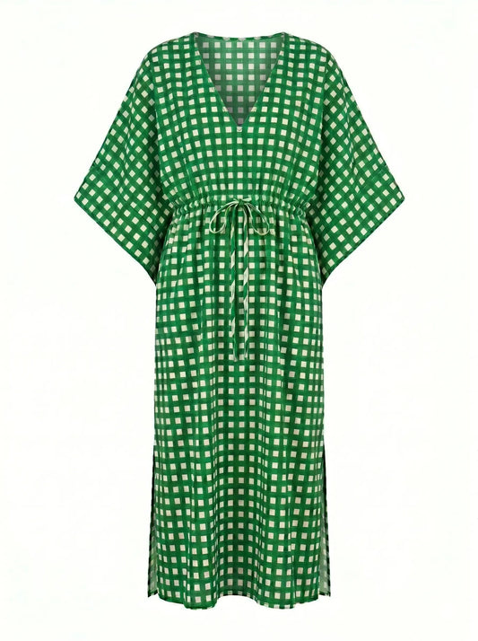 Green Meadow Check Kaftan