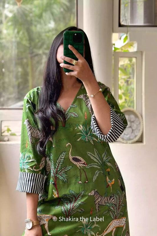 Green Jungle Safari Cotton Kurta Set