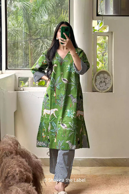 Jungle print kurta set, Cotton coord, printed coord set, Kurta Set