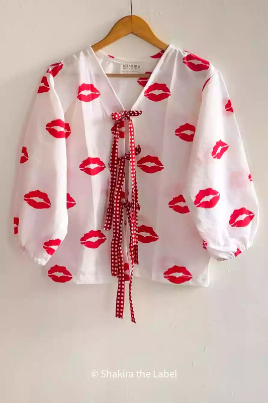 Kisses & Bow Top, Kisses Top, Lip stick print