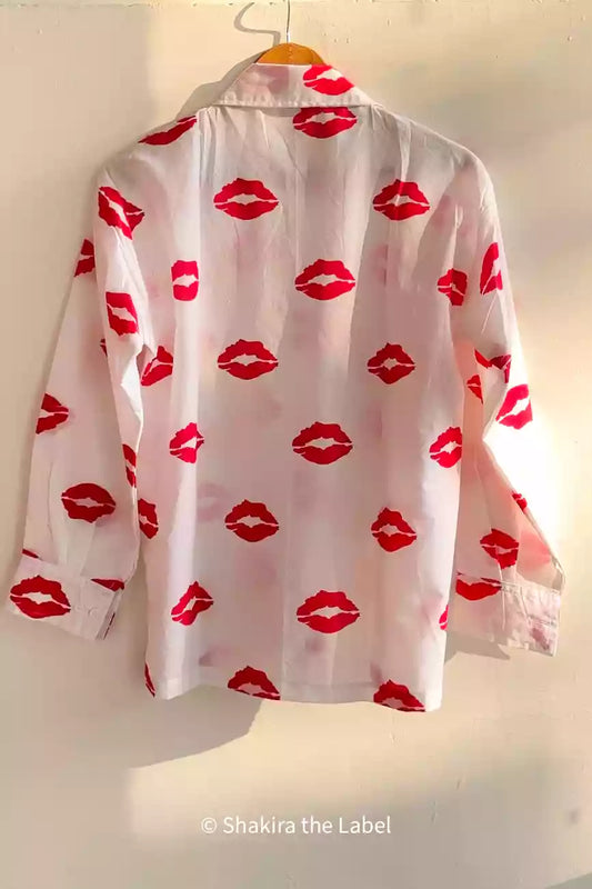 Kisses Shirt, Lipstick Kiss Shirt, Lipstick Print, Kiss Print , Cotton Shirt, Girls Shirt