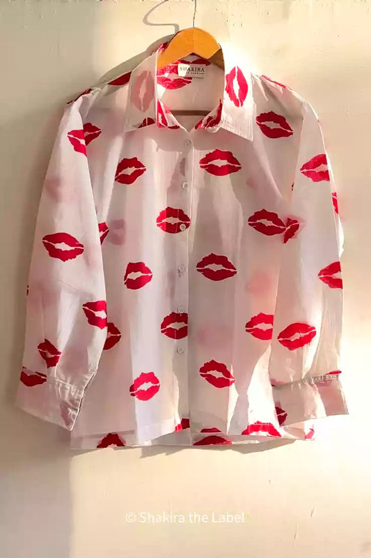 Kisses Shirt, Lipstick Kiss Shirt, Lipstick Print, Kiss Print , Cotton Shirt, Girls Shirt