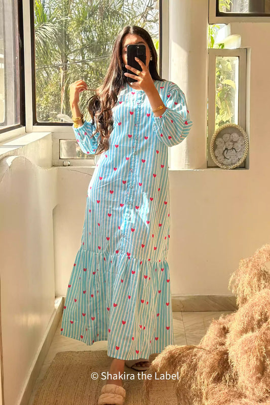 maxi dress, midi dress, heart print, stripes