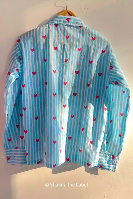Little Heart Shirt, Cotton Shirt, Ladies Shirt, Heart Print Shirt