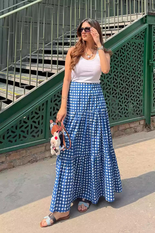 Luna Blue Gingham Skirt