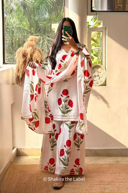 Red Mughal Butta Sharara Set