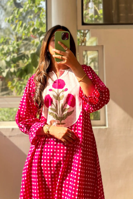 Mughal Butta Checkered Co-ord Set - Pink