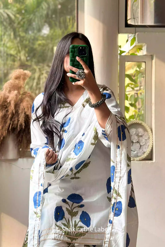 Blue Mughal Butta Sharara (Set of 3)