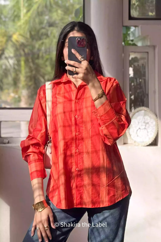 Orange Stripe Shirt, candy Shirt, Cotton Shirt
