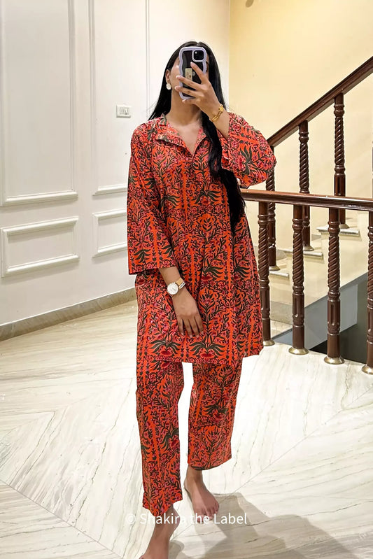 Orange Pure Cotton Coord Set