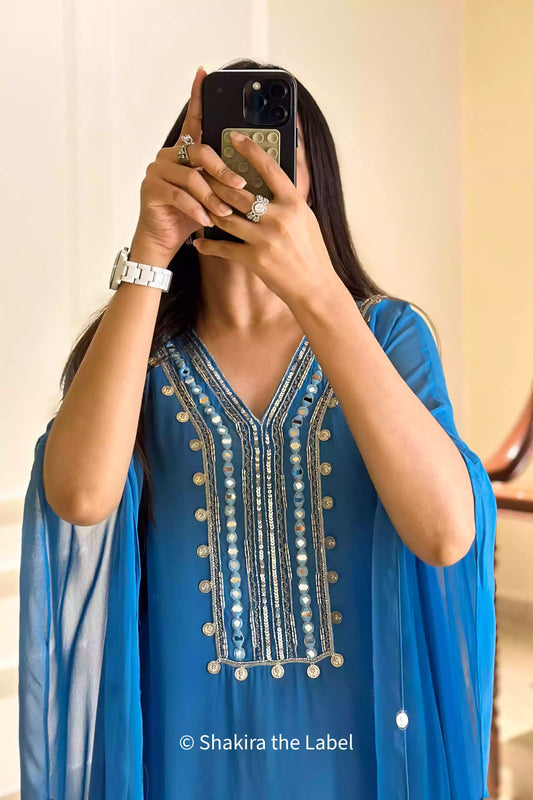 Blue Kaftan Set Handwork Luxe Edition
