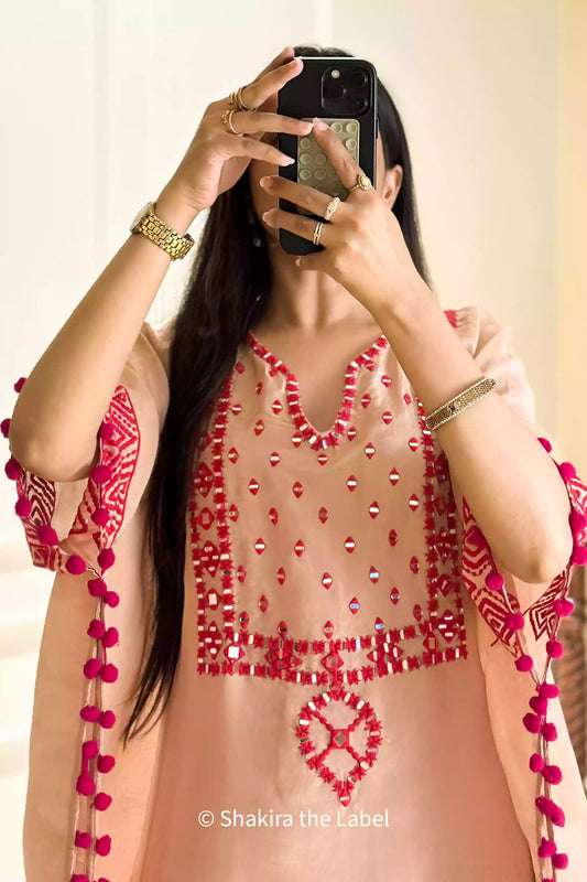 Champagne Glow Hand-Embroidered Kaftan Set