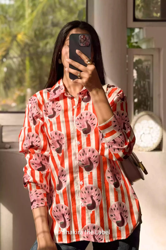 Abstract print, Peacock Print Cotton Shirt