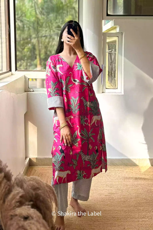 Pink Jungle Safari Kurta Coord Set