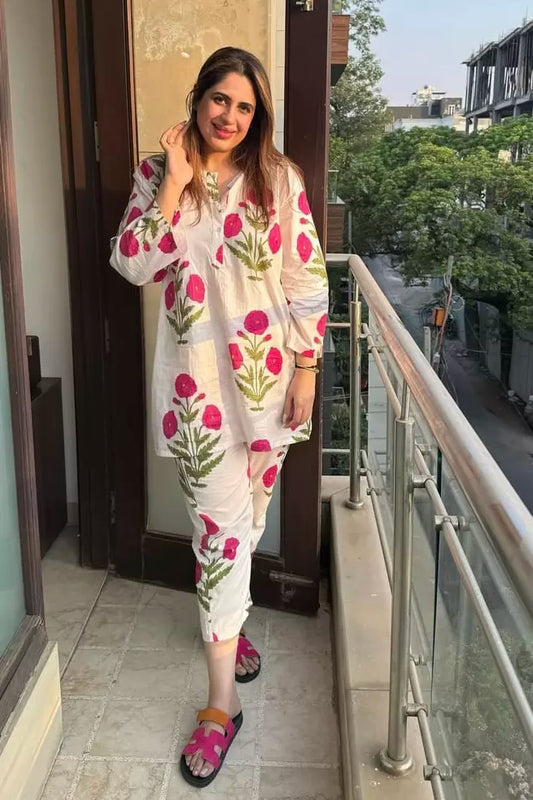 Pink Mughal Butta Print Coord Set