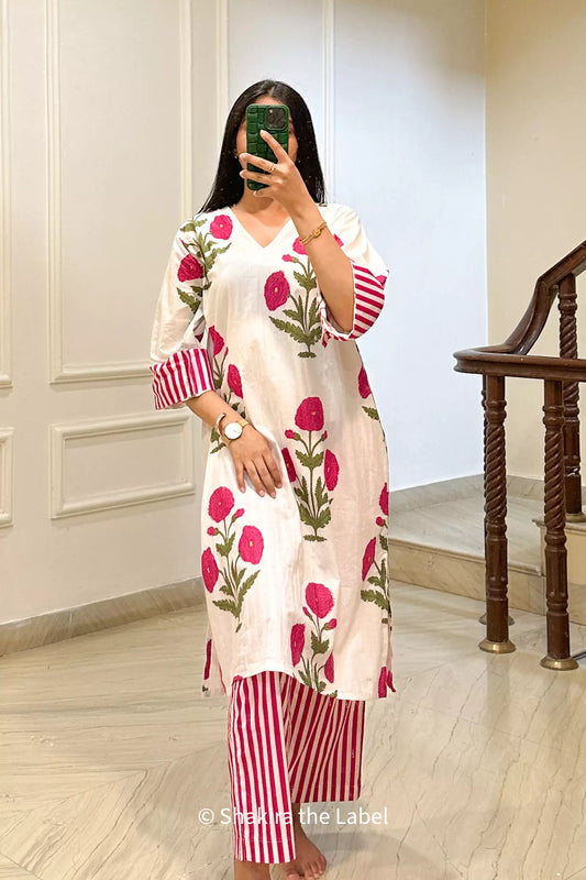 Pink Mughal Butta Kurta Set